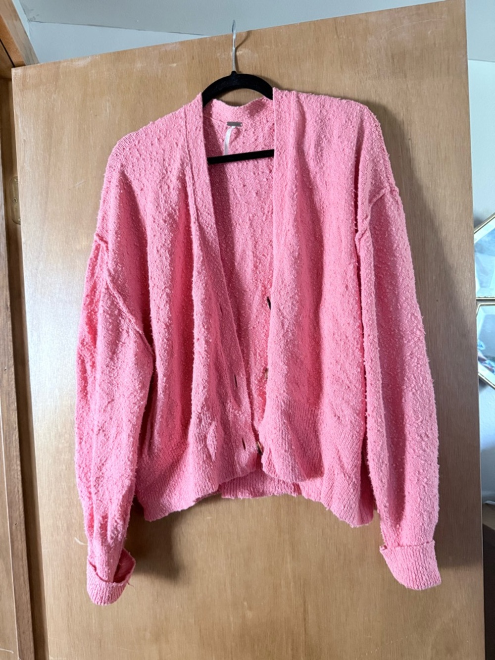 Free People Coral Pink Open-Front Knit Cardigan